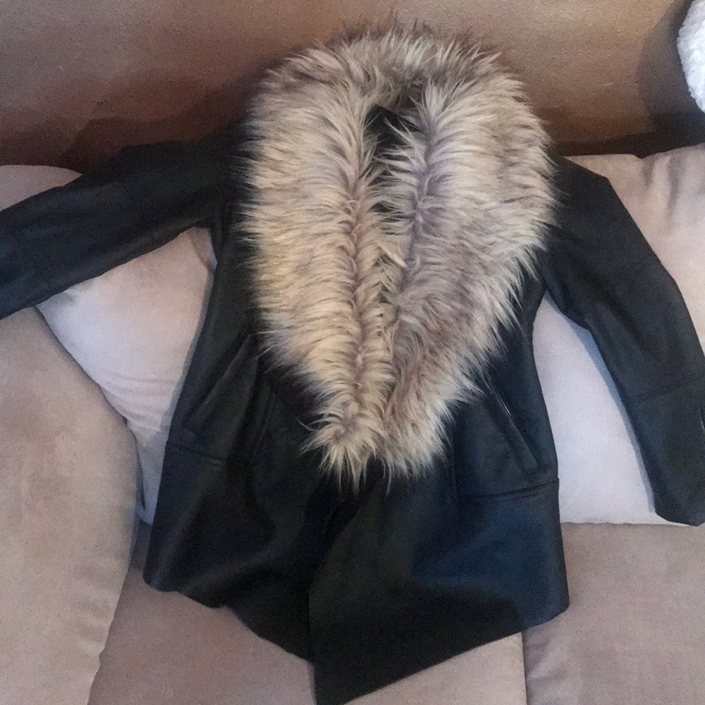 Faux leather jacket with Faux fur collar